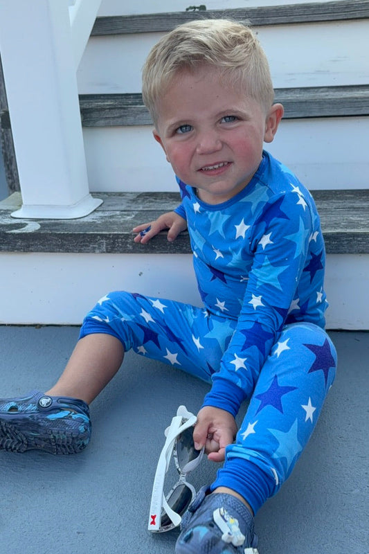 Blue Stars Long Sleeve Bamboo Set