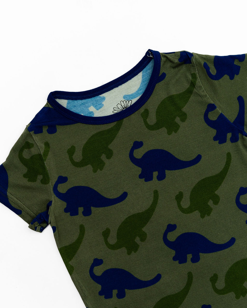 Bamboo Short Sleeve Pajama Set with a Green Dinosaur Print
