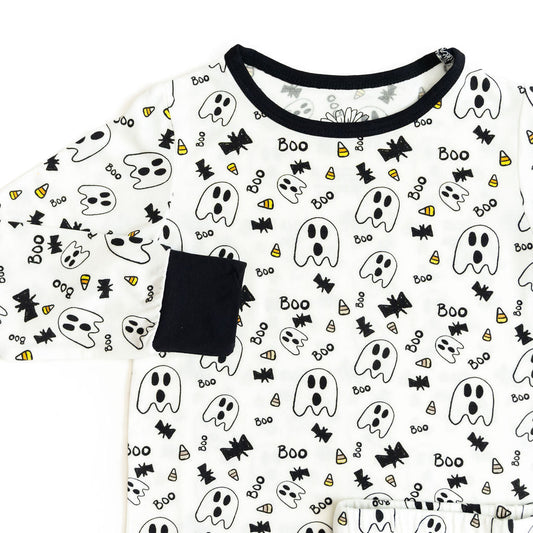 T-shirt with Halloween ghost pattern on a white background