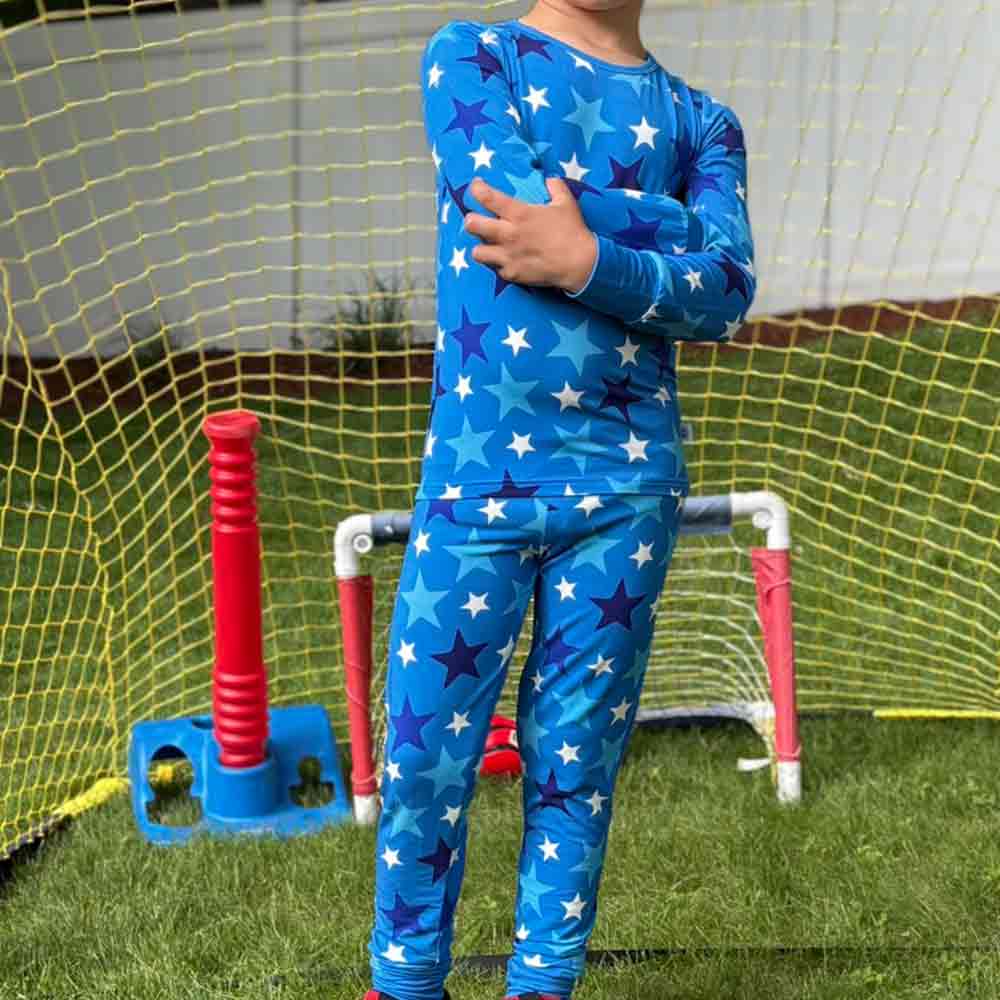 Blue Stars Long Sleeve Bamboo Set