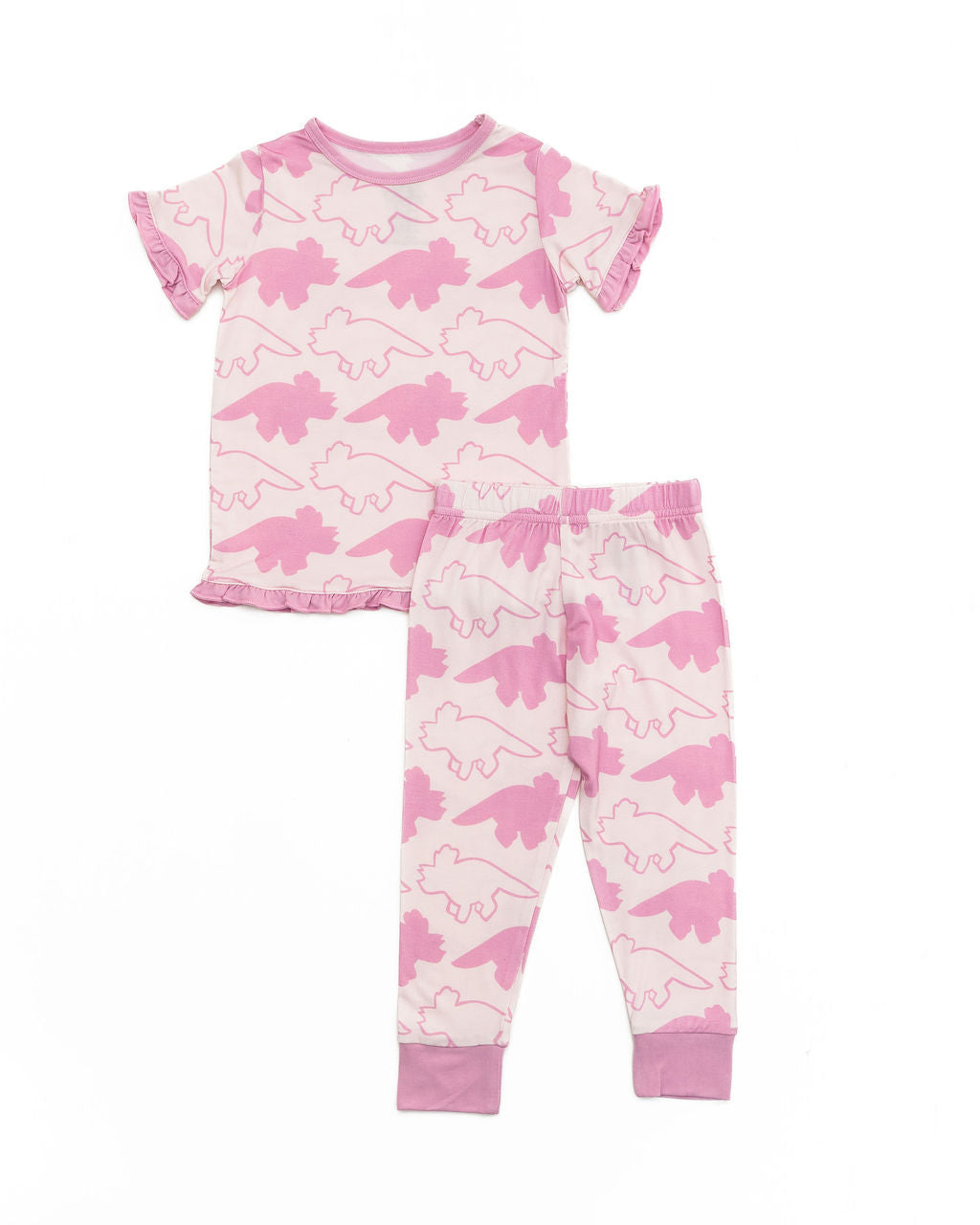 Pink Short Sleeve Ruffle Triceratops Sleep Set