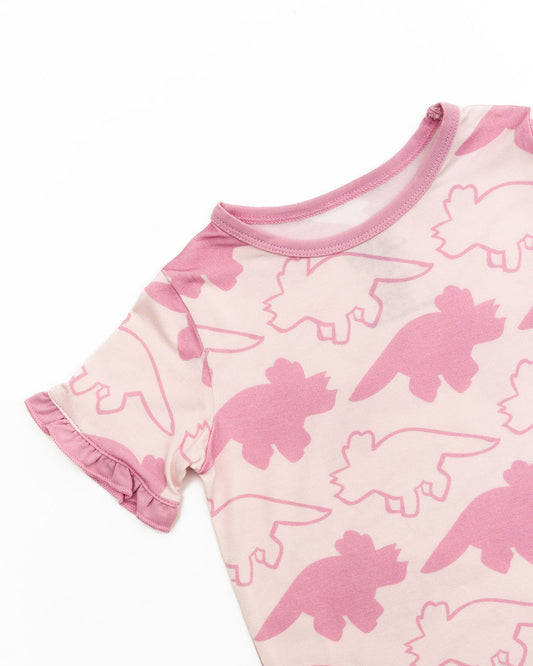 Pink Short Sleeve Ruffle Triceratops Sleep Set