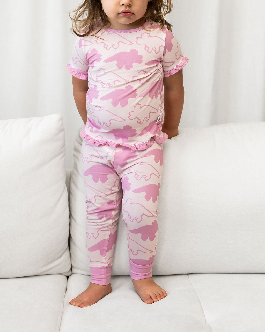 Pink Short Sleeve Ruffle Triceratops Sleep Set