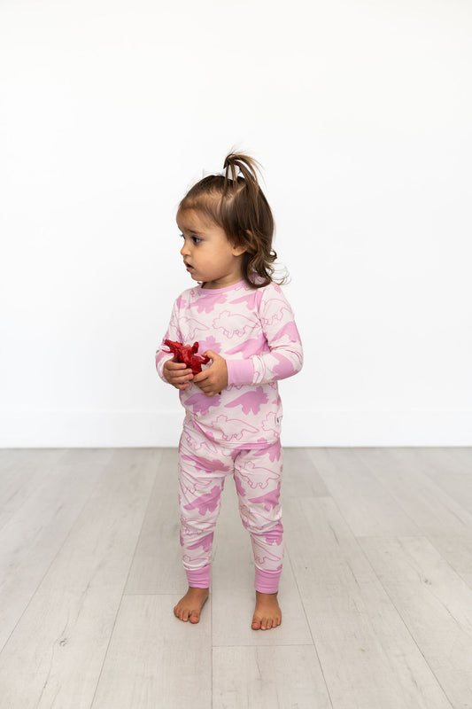 Pink Long Sleeve Triceratops Sleep Set