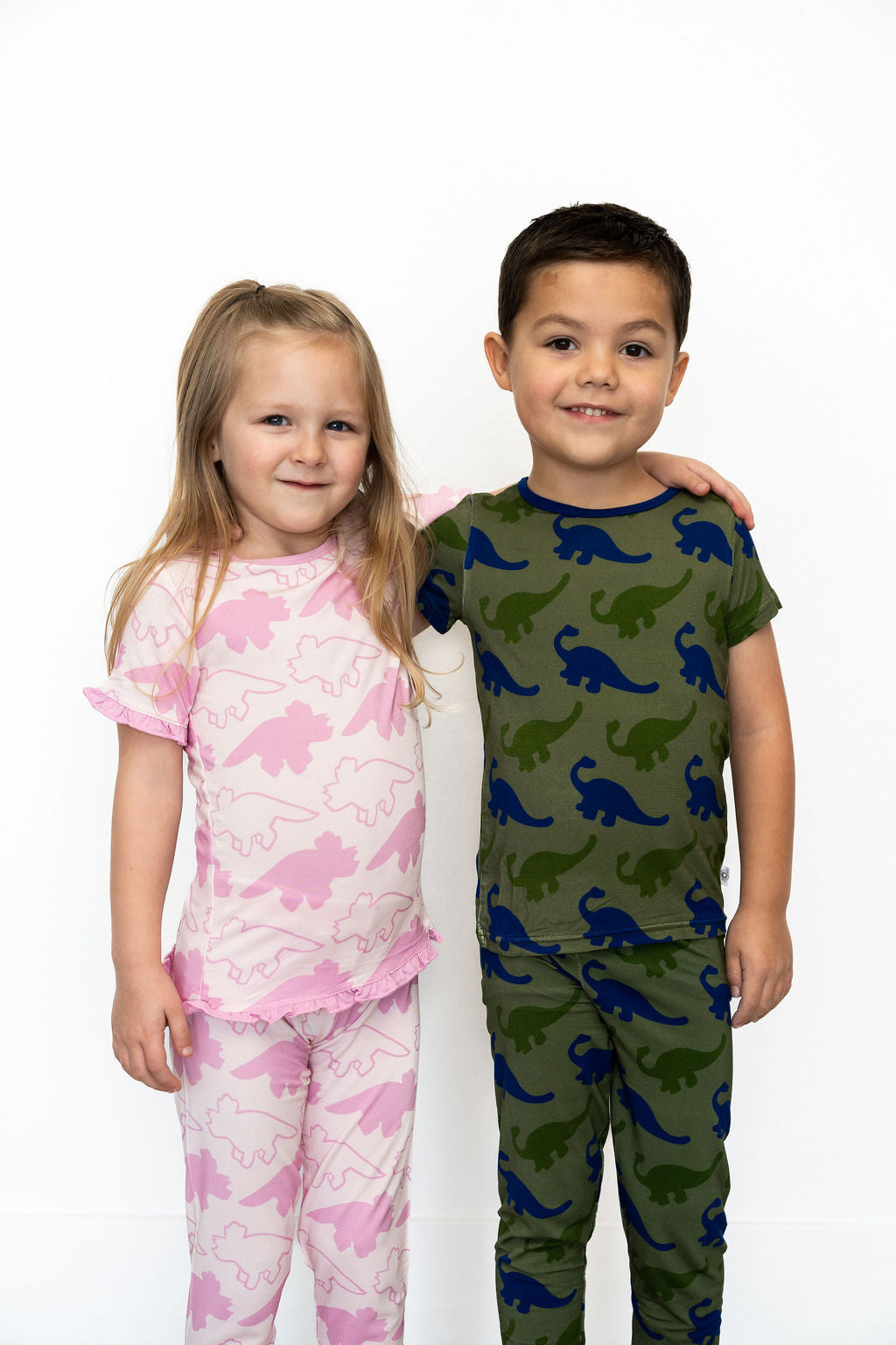 Pink Short Sleeve Ruffle Triceratops Sleep Set