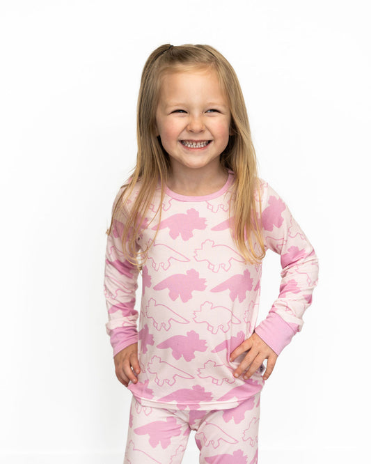 Pink Long Sleeve Triceratops Sleep Set