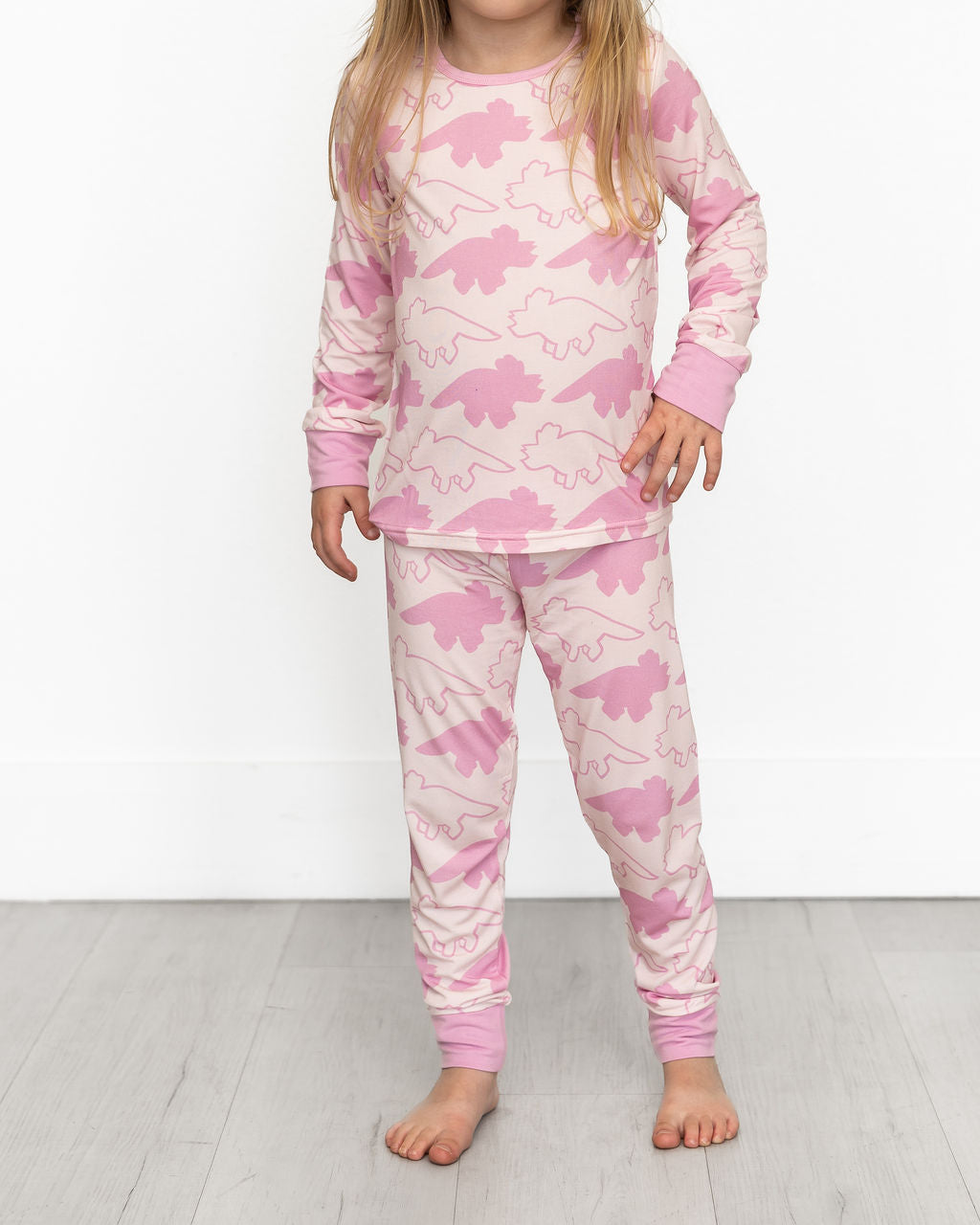 Pink Long Sleeve Triceratops Sleep Set
