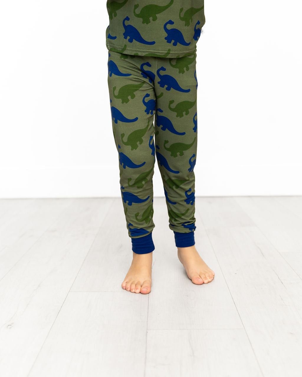Bamboo Long Sleeve Pajama Set with a Green Dinosaur Print