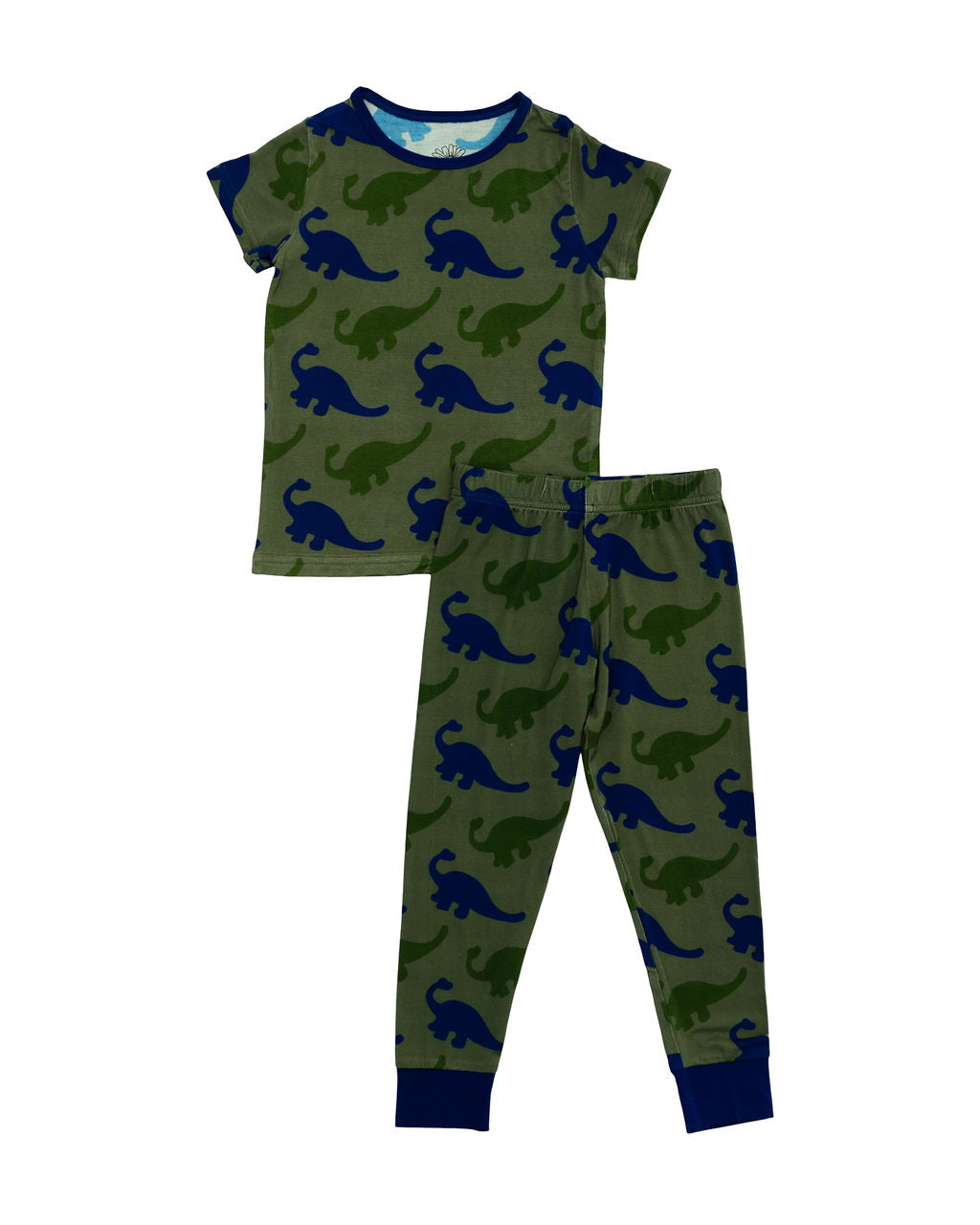 Bamboo Short Sleeve Pajama Set with a Green Dinosaur Print